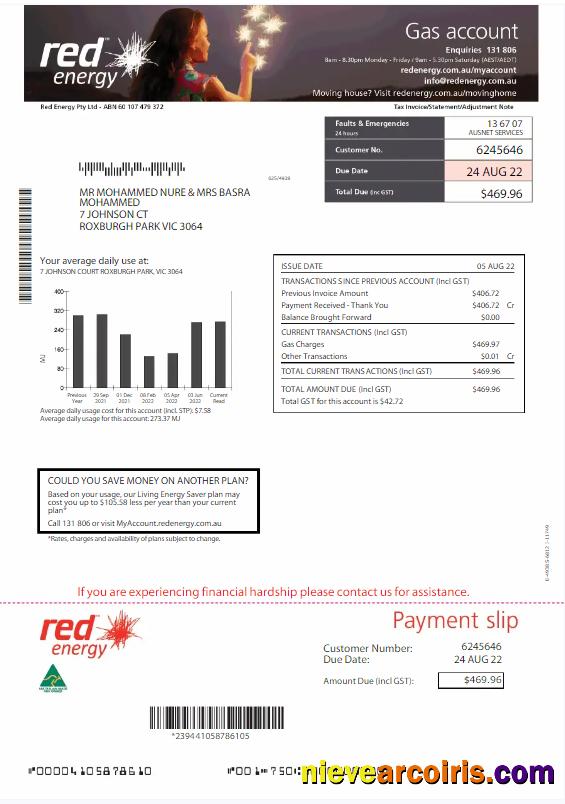 AUSTRALIA RED ENERGY utility bill